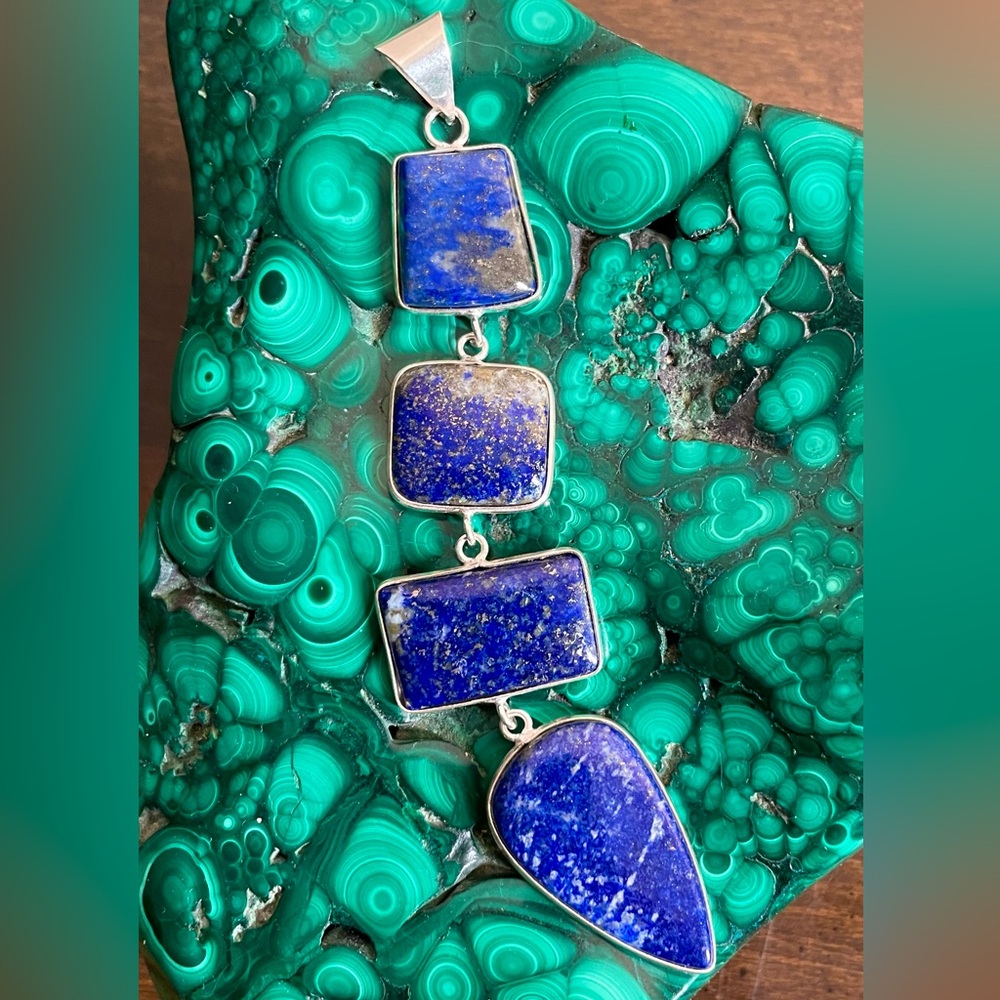 925 Sterling Silver Lapis Lazuli Four-Stone Drop Pendant